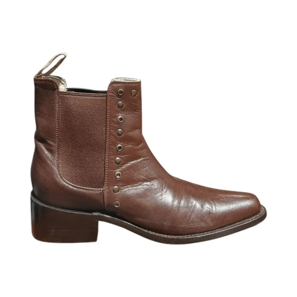 EL CANELO Brown Studded Pull-On Ankle Boot Size 7